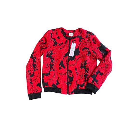 Parker Red & Black Floral Embroidered Zip-Up Jacket Womens Size M MSRP $352 - Picture 3 of 9
